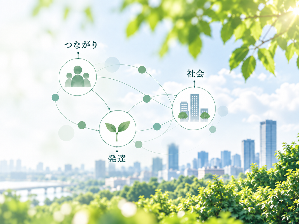 つながり・発達・社会の関係を表すイメージ